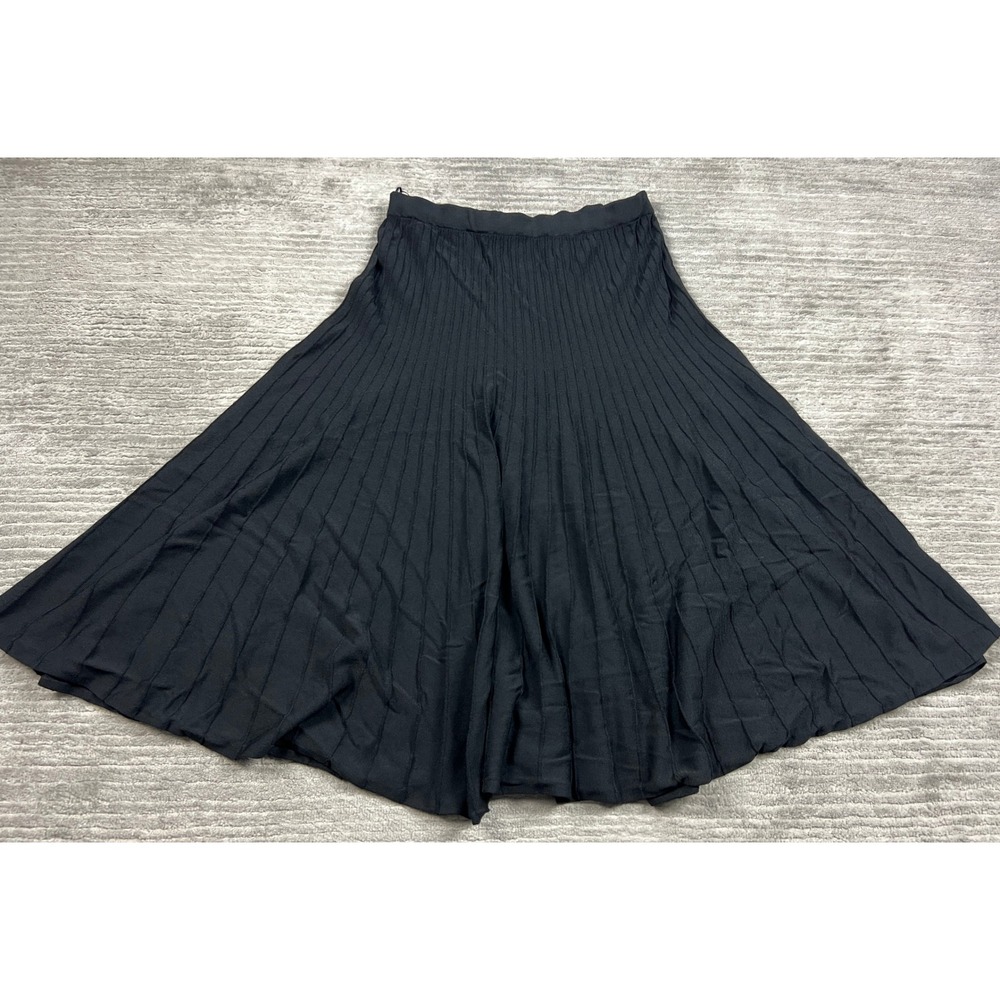 Emma James Skirt Women Medium Black Ribbed Knit A-Line Midi Elastic Waist Flowy